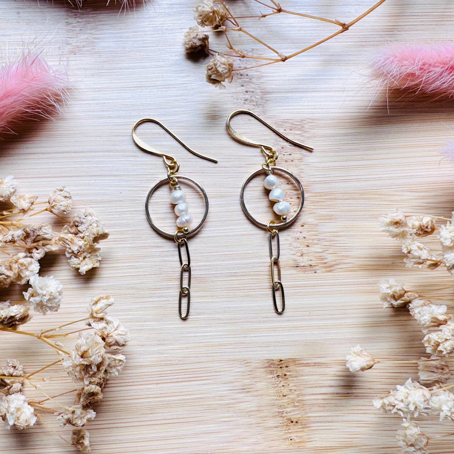 Pearl Earrings, Gold Hoop Earrings for Women, Geometric Brass Earrings, Best Friend Birthday Gift, Boho Earrings for Wedding, Sweet 16 Gift