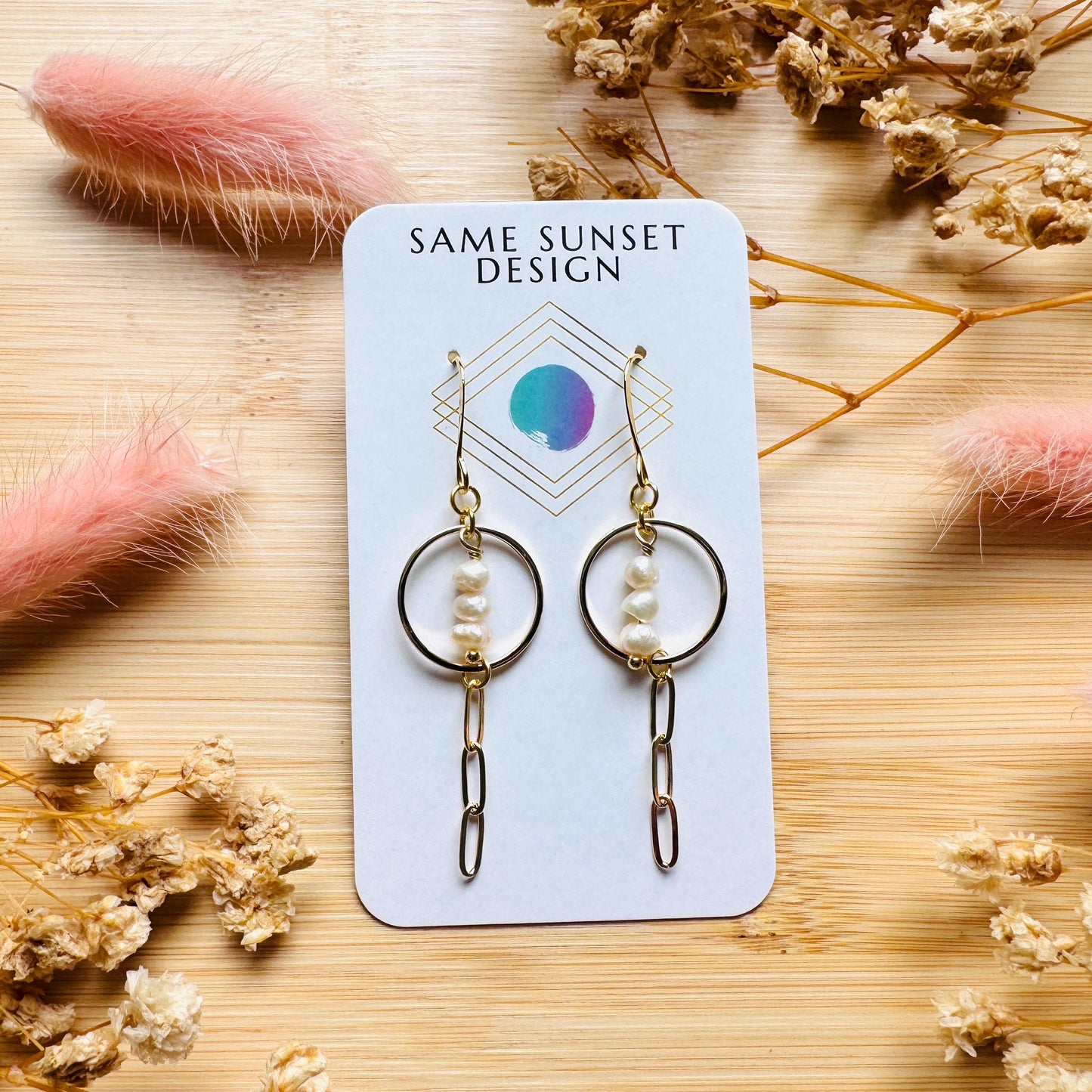 Pearl Earrings, Gold Hoop Earrings for Women, Geometric Brass Earrings, Best Friend Birthday Gift, Boho Earrings for Wedding, Sweet 16 Gift