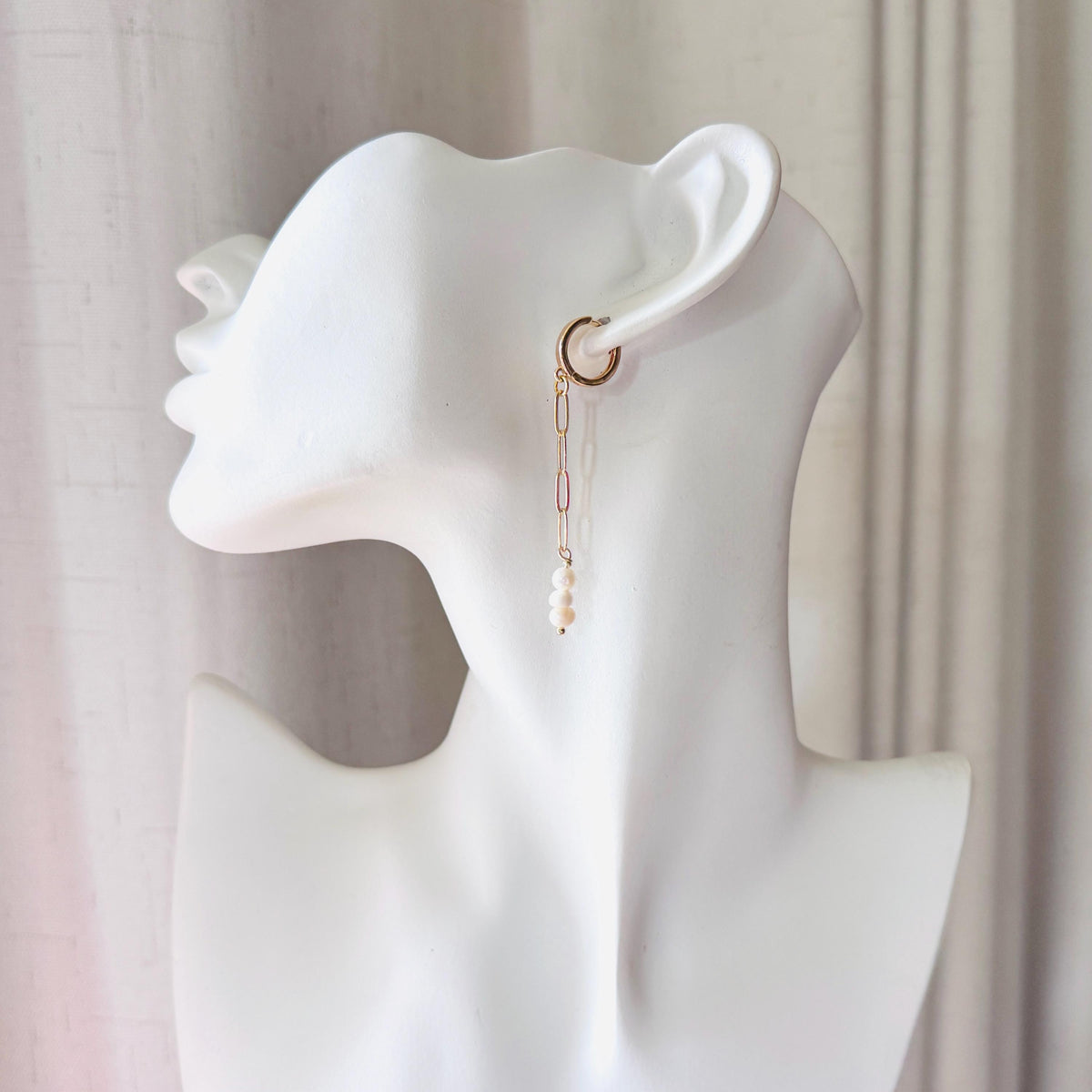 Pearl Earrings, Huggie Hoop Earrings, Geometric Brass Earrings, Best Friend Birthday Gift, Boho Earrings for Wedding, Sweet 16 Gift