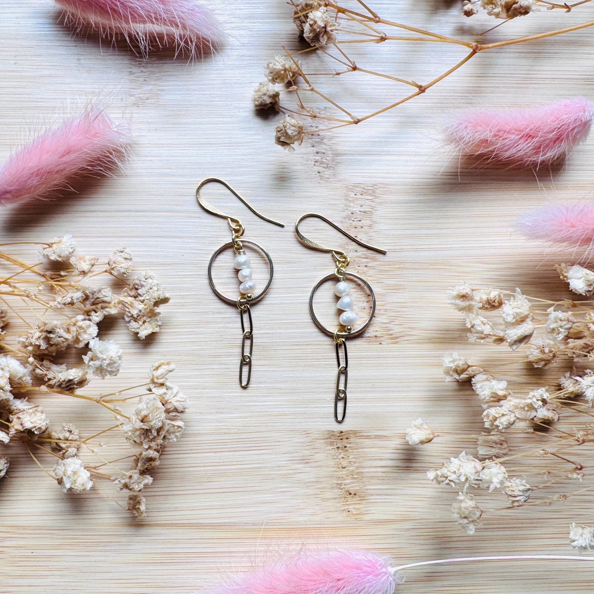 Pearl Earrings, Gold Hoop Earrings for Women, Geometric Brass Earrings, Best Friend Birthday Gift, Boho Earrings for Wedding, Sweet 16 Gift