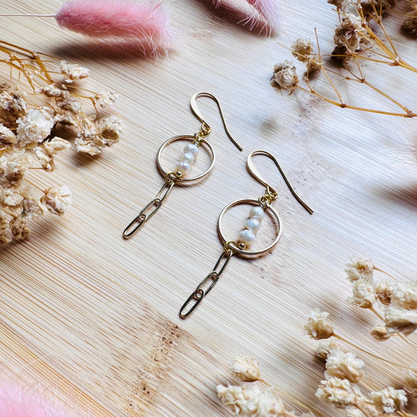 Pearl Earrings, Gold Hoop Earrings for Women, Geometric Brass Earrings, Best Friend Birthday Gift, Boho Earrings for Wedding, Sweet 16 Gift