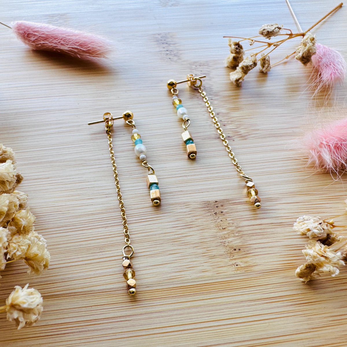 Amazonite Earrings, Post Earrings, Freshwater Pearl Studs Small, Howlite Earrings, Wedding Jewelry, Gemstone Earrings, Boho Chic