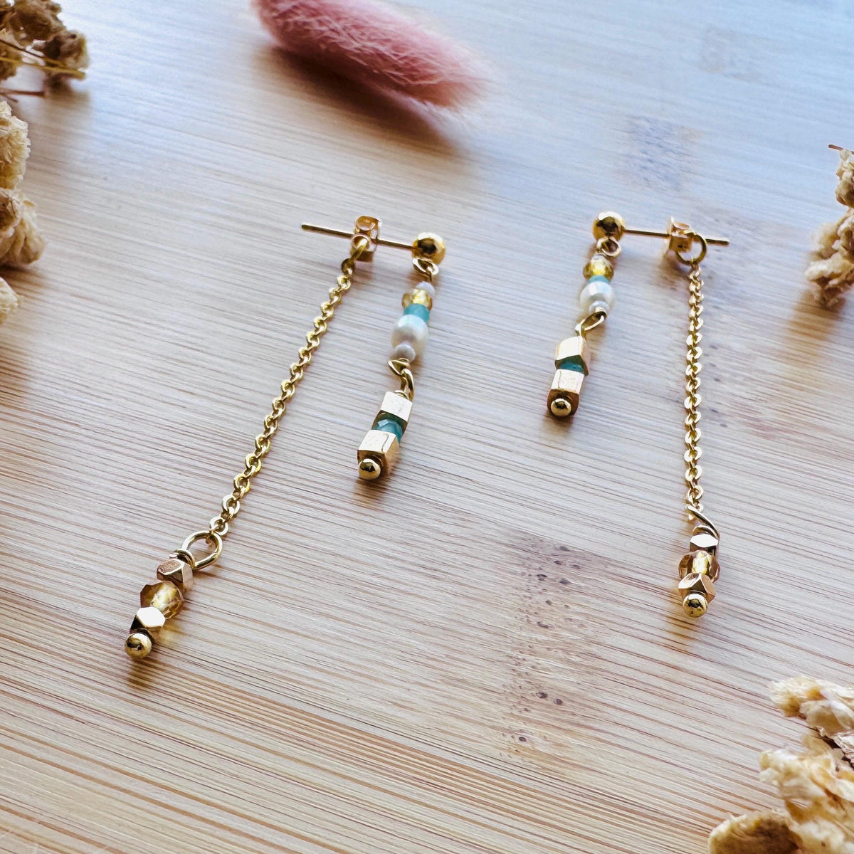 Amazonite Earrings, Post Earrings, Freshwater Pearl Studs Small, Howlite Earrings, Wedding Jewelry, Gemstone Earrings, Boho Chic