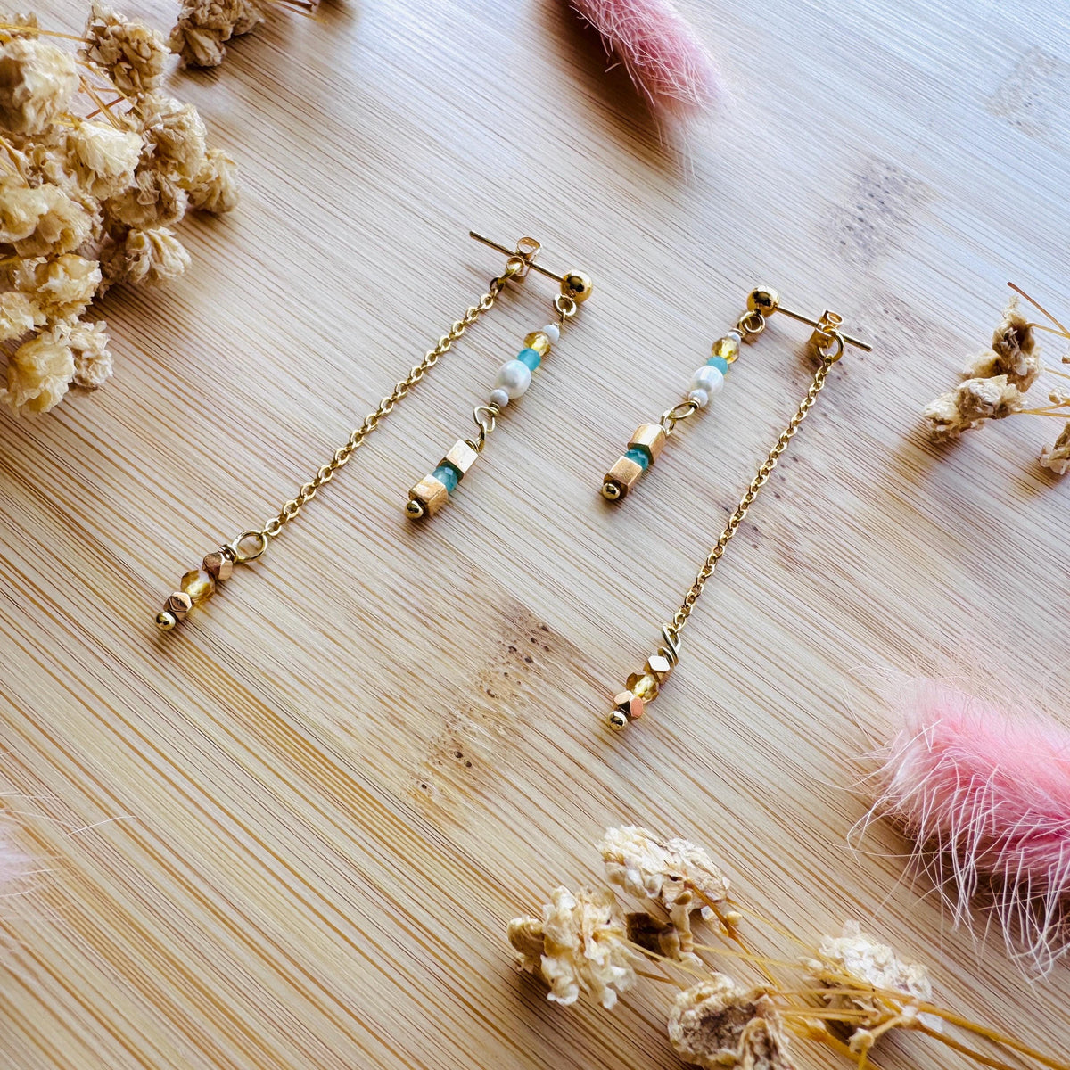 Amazonite Earrings, Post Earrings, Freshwater Pearl Studs Small, Howlite Earrings, Wedding Jewelry, Gemstone Earrings, Boho Chic