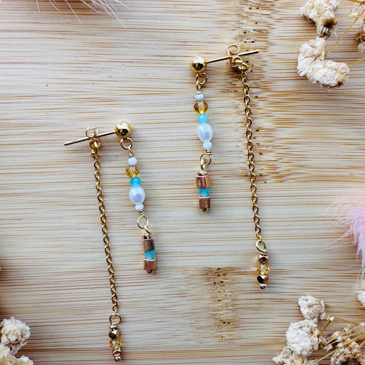 Amazonite Earrings, Post Earrings, Freshwater Pearl Studs Small, Howlite Earrings, Wedding Jewelry, Gemstone Earrings, Boho Chic