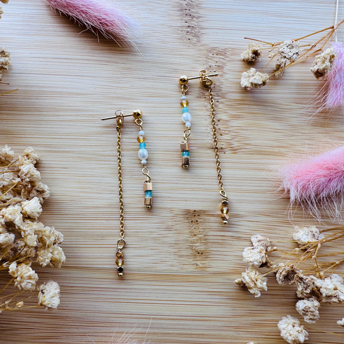 Amazonite Earrings, Post Earrings, Freshwater Pearl Studs Small, Howlite Earrings, Wedding Jewelry, Gemstone Earrings, Boho Chic
