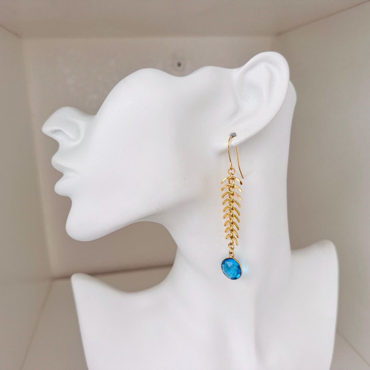 Topaz Earrings, Fishbone Chain Earrings, Quartz Earrings, Witchy Gifts for Best Friend, Geometric Brass Earrings, Unique Gifts for Daughter