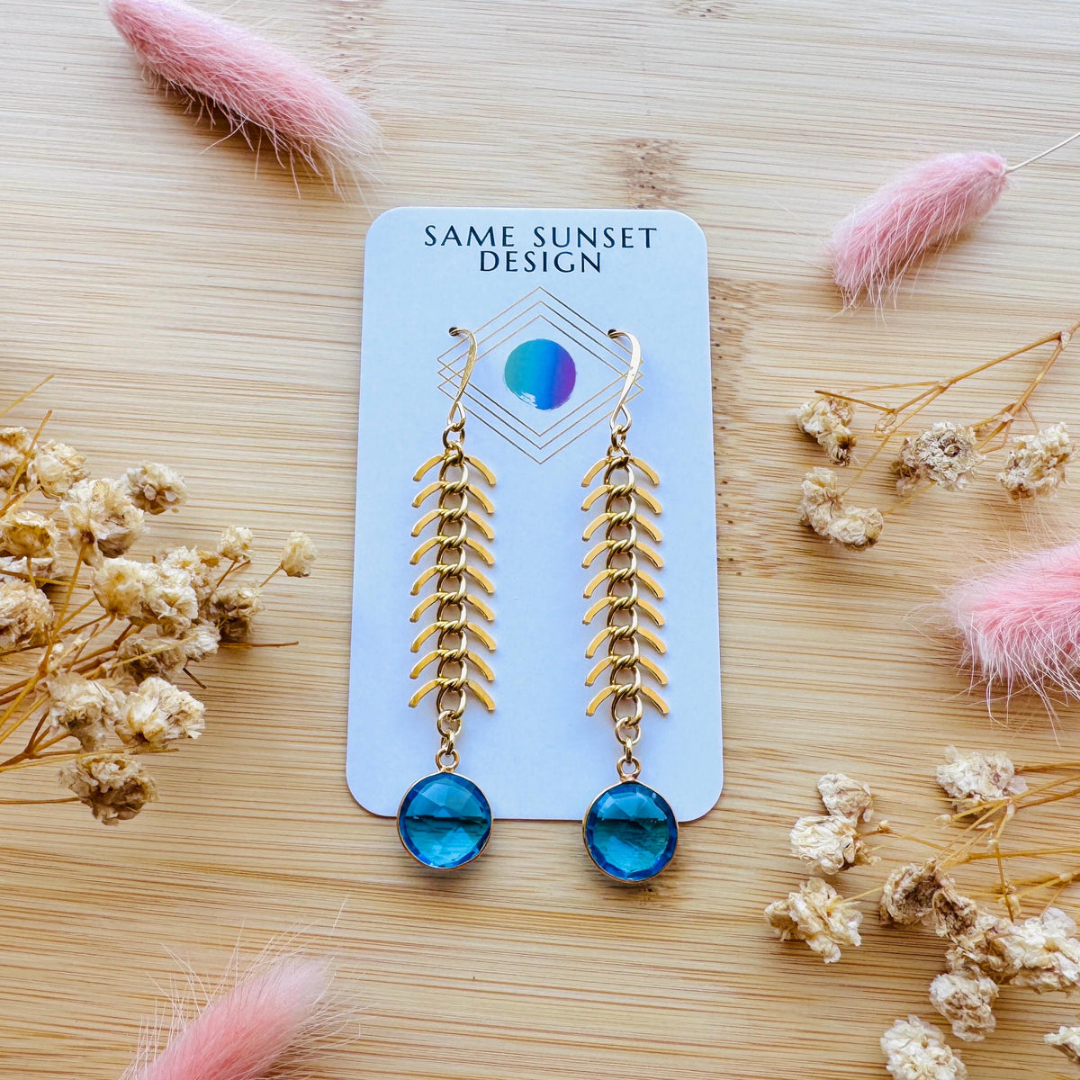 Topaz Earrings, Fishbone Chain Earrings, Quartz Earrings, Witchy Gifts for Best Friend, Geometric Brass Earrings, Unique Gifts for Daughter