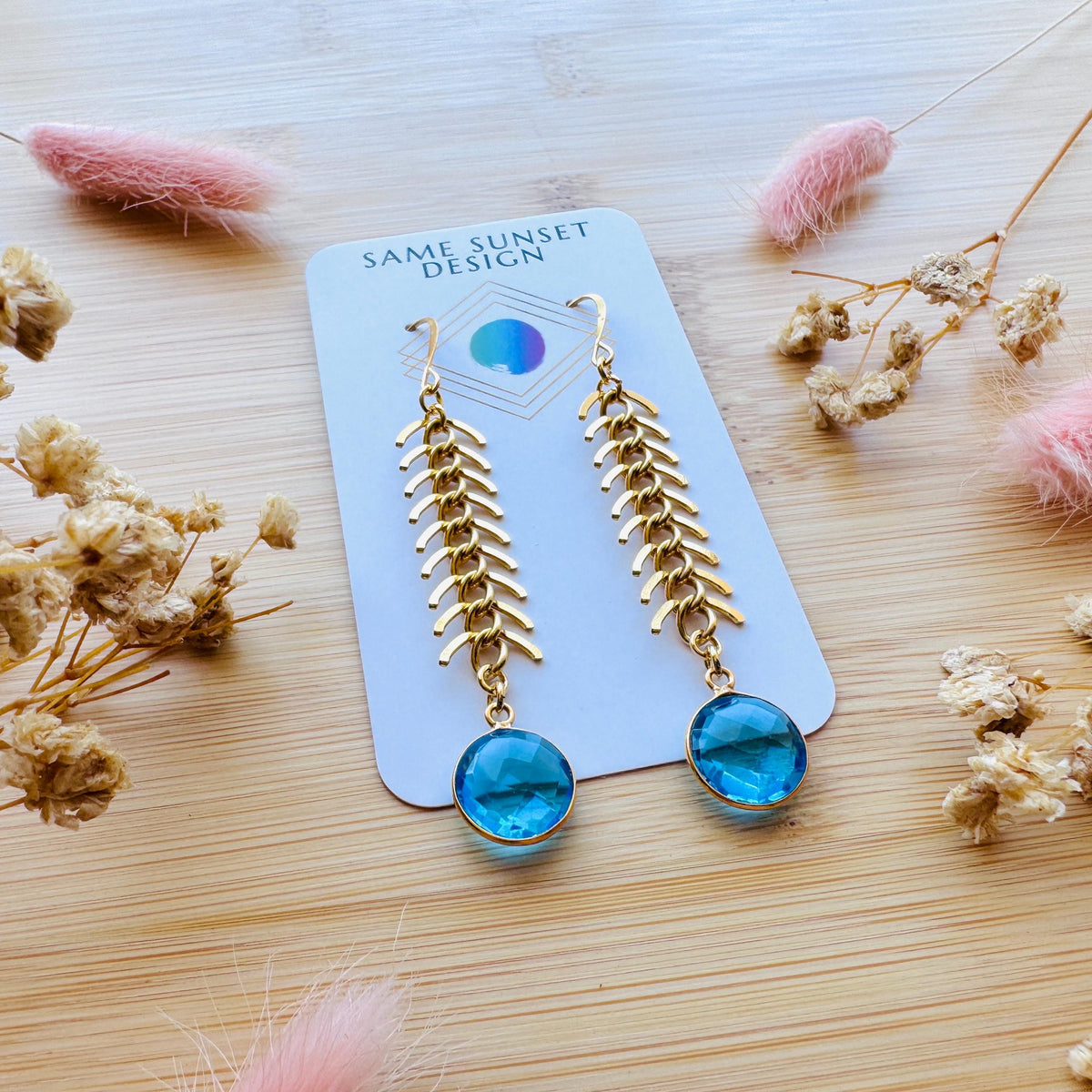 Topaz Earrings, Fishbone Chain Earrings, Quartz Earrings, Witchy Gifts for Best Friend, Geometric Brass Earrings, Unique Gifts for Daughter