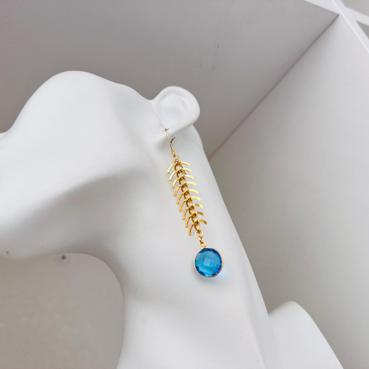 Topaz Earrings, Fishbone Chain Earrings, Quartz Earrings, Witchy Gifts for Best Friend, Geometric Brass Earrings, Unique Gifts for Daughter