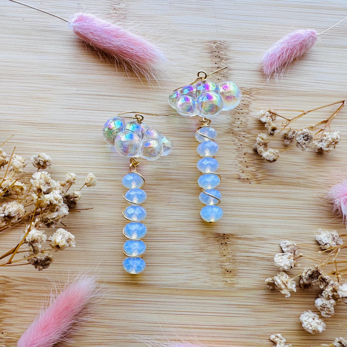 Cloud Earrings, Opalite Earrings, Whimsigoth Earrings, Celestial Earrings Gold, Sweet 16 Gift, Nature Lover Gift, Unique Gifts For Teachers
