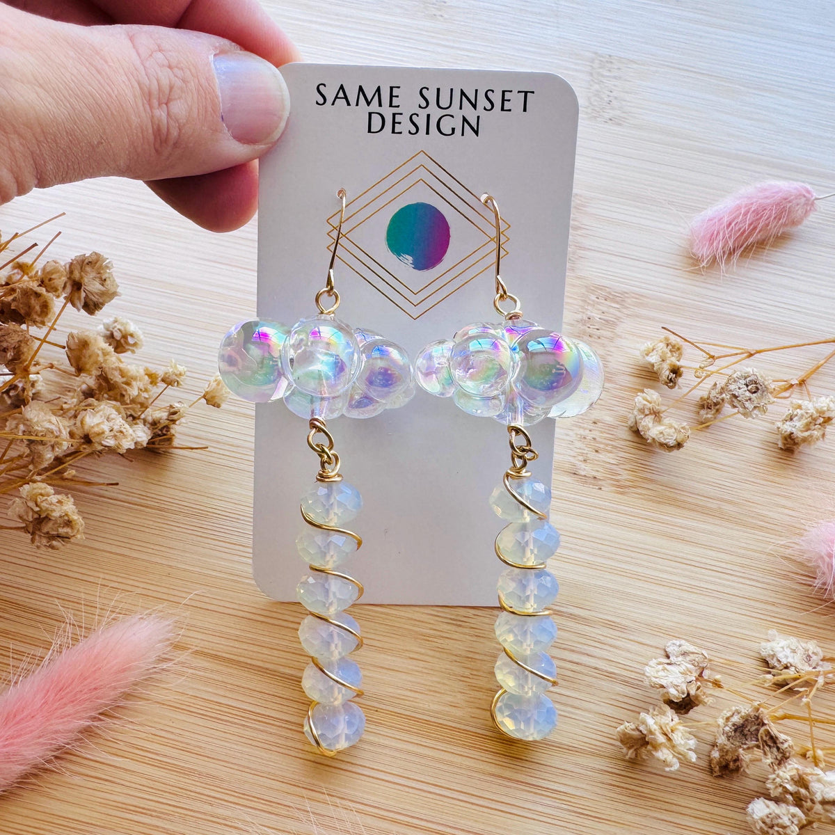 Cloud Earrings, Opalite Earrings, Whimsigoth Earrings, Celestial Earrings Gold, Sweet 16 Gift, Nature Lover Gift, Unique Gifts For Teachers