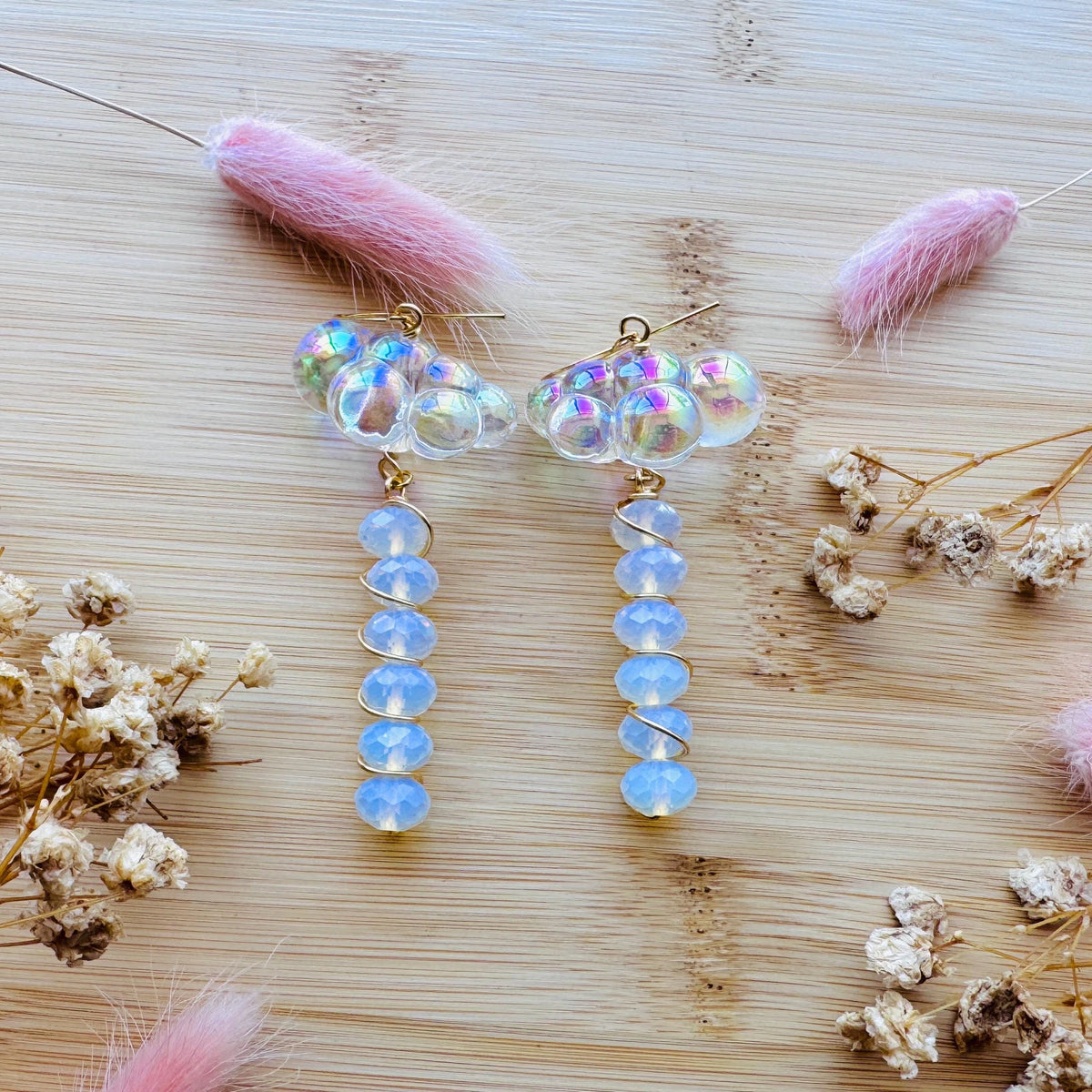 Cloud Earrings, Opalite Earrings, Whimsigoth Earrings, Celestial Earrings Gold, Sweet 16 Gift, Nature Lover Gift, Unique Gifts For Teachers