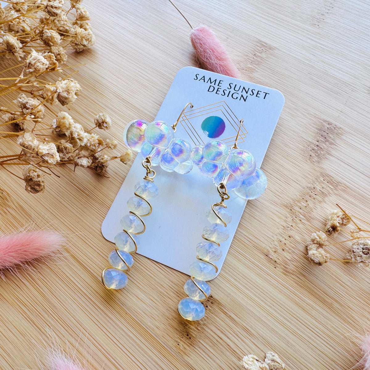 Cloud Earrings, Opalite Earrings, Whimsigoth Earrings, Celestial Earrings Gold, Sweet 16 Gift, Nature Lover Gift, Unique Gifts For Teachers
