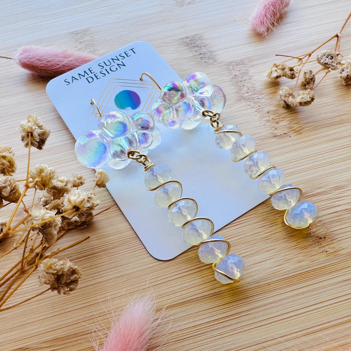 Cloud Earrings, Opalite Earrings, Whimsigoth Earrings, Celestial Earrings Gold, Sweet 16 Gift, Nature Lover Gift, Unique Gifts For Teachers