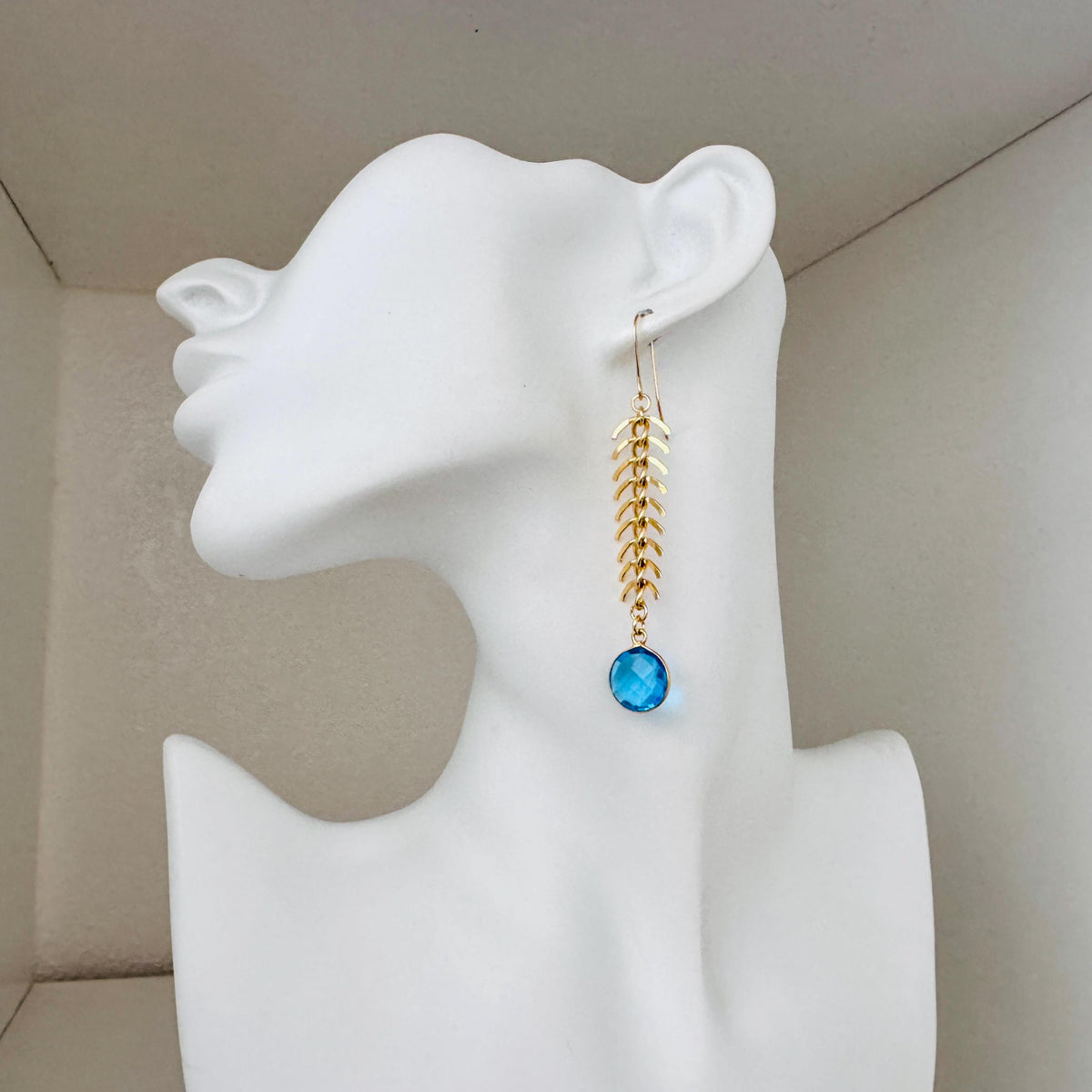 Topaz Earrings, Fishbone Chain Earrings, Quartz Earrings, Witchy Gifts for Best Friend, Geometric Brass Earrings, Unique Gifts for Daughter