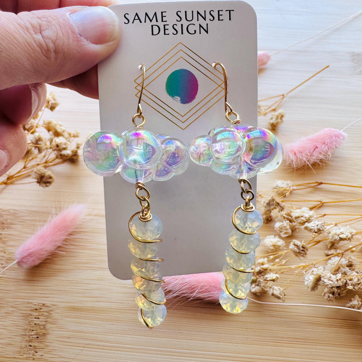 Cloud Earrings, Opalite Earrings, Whimsigoth Earrings, Celestial Earrings Gold, Sweet 16 Gift, Nature Lover Gift, Unique Gifts For Teachers