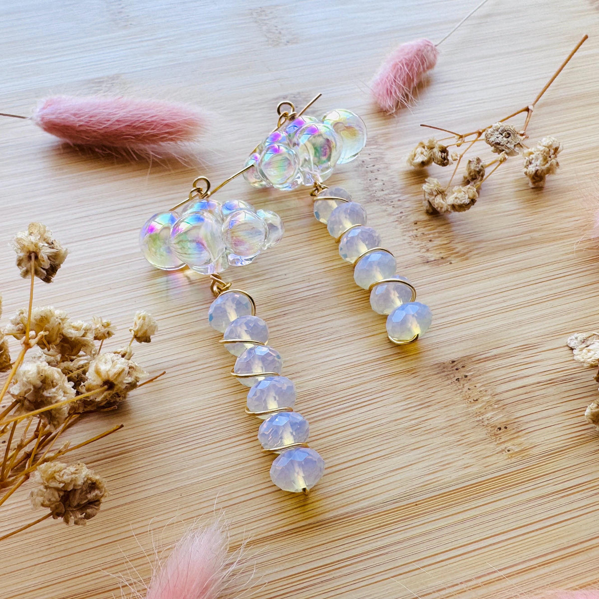 Cloud Earrings, Opalite Earrings, Whimsigoth Earrings, Celestial Earrings Gold, Sweet 16 Gift, Nature Lover Gift, Unique Gifts For Teachers