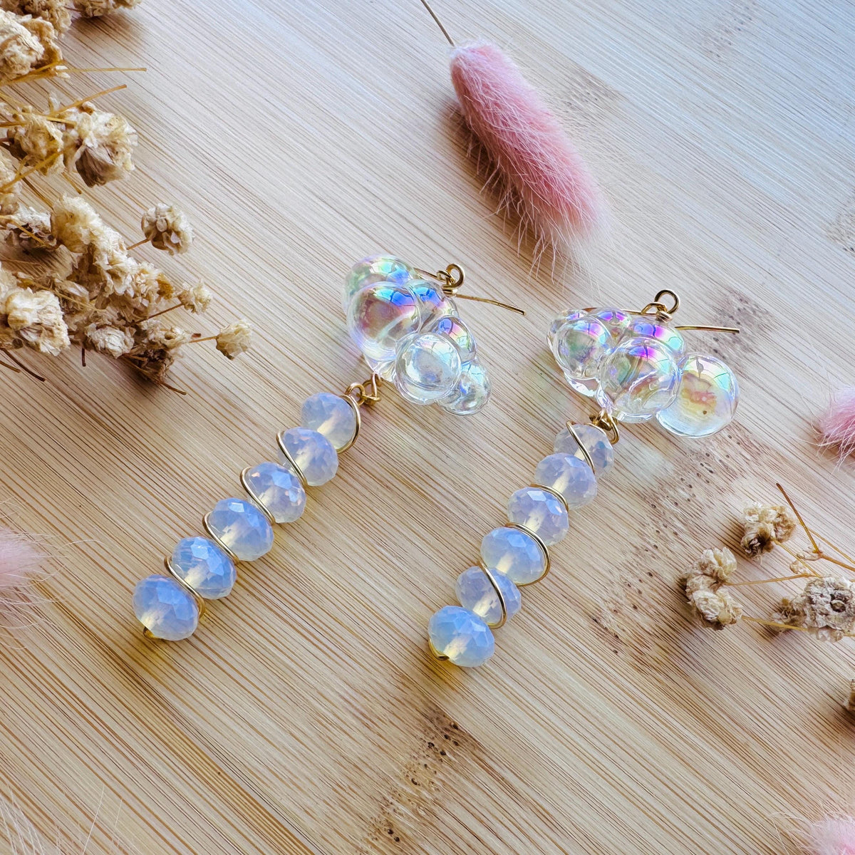 Cloud Earrings, Opalite Earrings, Whimsigoth Earrings, Celestial Earrings Gold, Sweet 16 Gift, Nature Lover Gift, Unique Gifts For Teachers