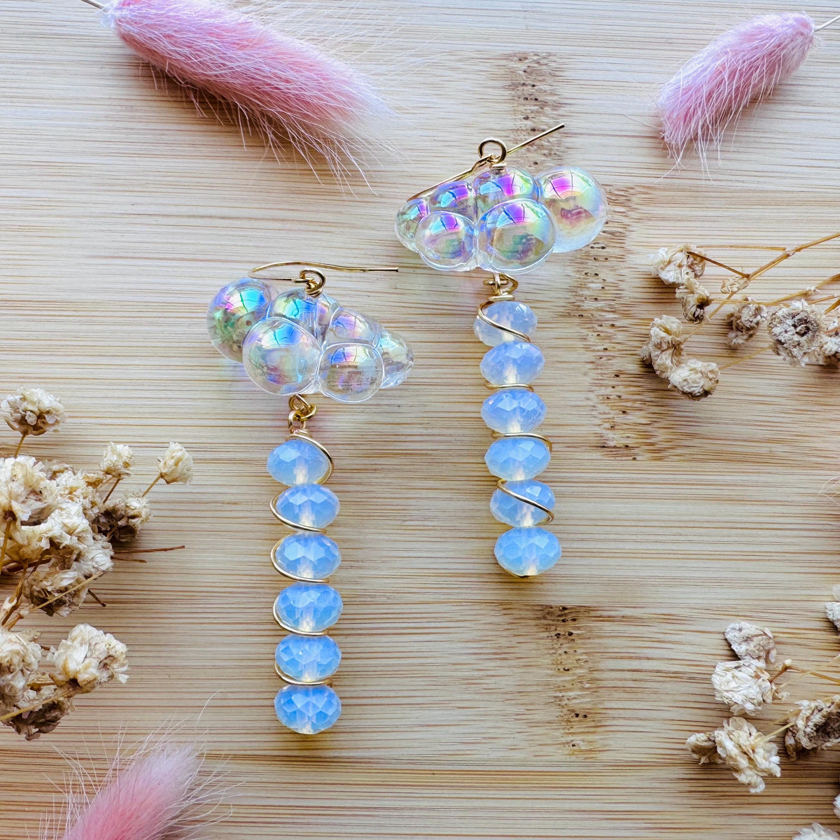 Cloud Earrings, Opalite Earrings, Whimsigoth Earrings, Celestial Earrings Gold, Sweet 16 Gift, Nature Lover Gift, Unique Gifts For Teachers