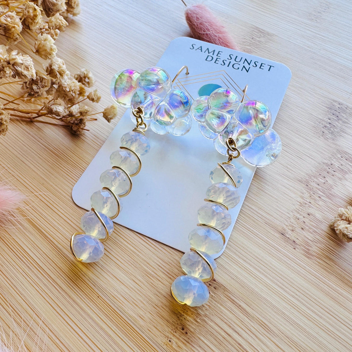 Cloud Earrings, Opalite Earrings, Whimsigoth Earrings, Celestial Earrings Gold, Sweet 16 Gift, Nature Lover Gift, Unique Gifts For Teachers