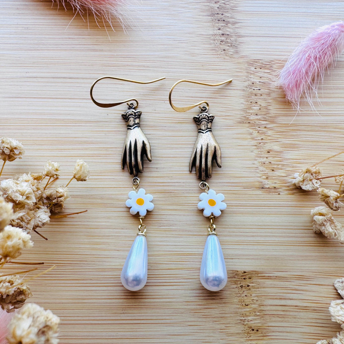 Hand Earrings, Flower Earrings For Women, Witchy Earrings Dangle, Wedding Jewelry for Brides, Teen Girl Jewelry, Unique Gifts for Daughter