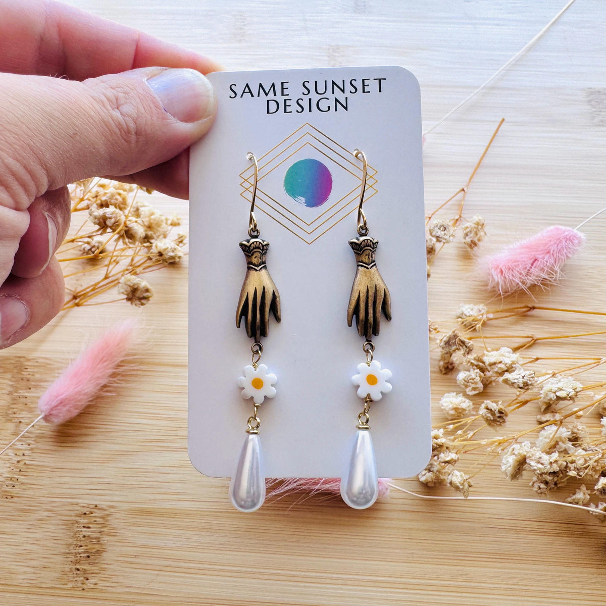 Hand Earrings, Flower Earrings For Women, Witchy Earrings Dangle, Wedding Jewelry for Brides, Teen Girl Jewelry, Unique Gifts for Daughter