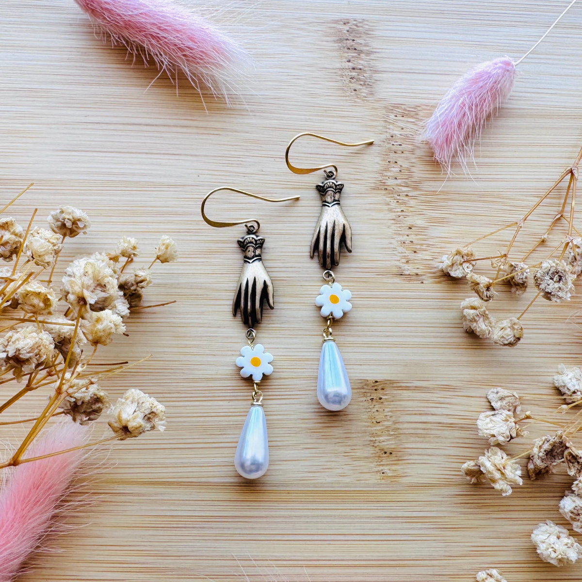Hand Earrings, Flower Earrings For Women, Witchy Earrings Dangle, Wedding Jewelry for Brides, Teen Girl Jewelry, Unique Gifts for Daughter