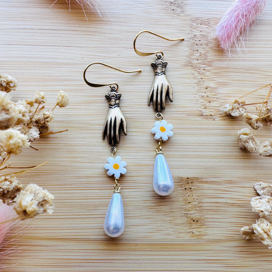 Hand Earrings, Flower Earrings For Women, Witchy Earrings Dangle, Wedding Jewelry for Brides, Teen Girl Jewelry, Unique Gifts for Daughter