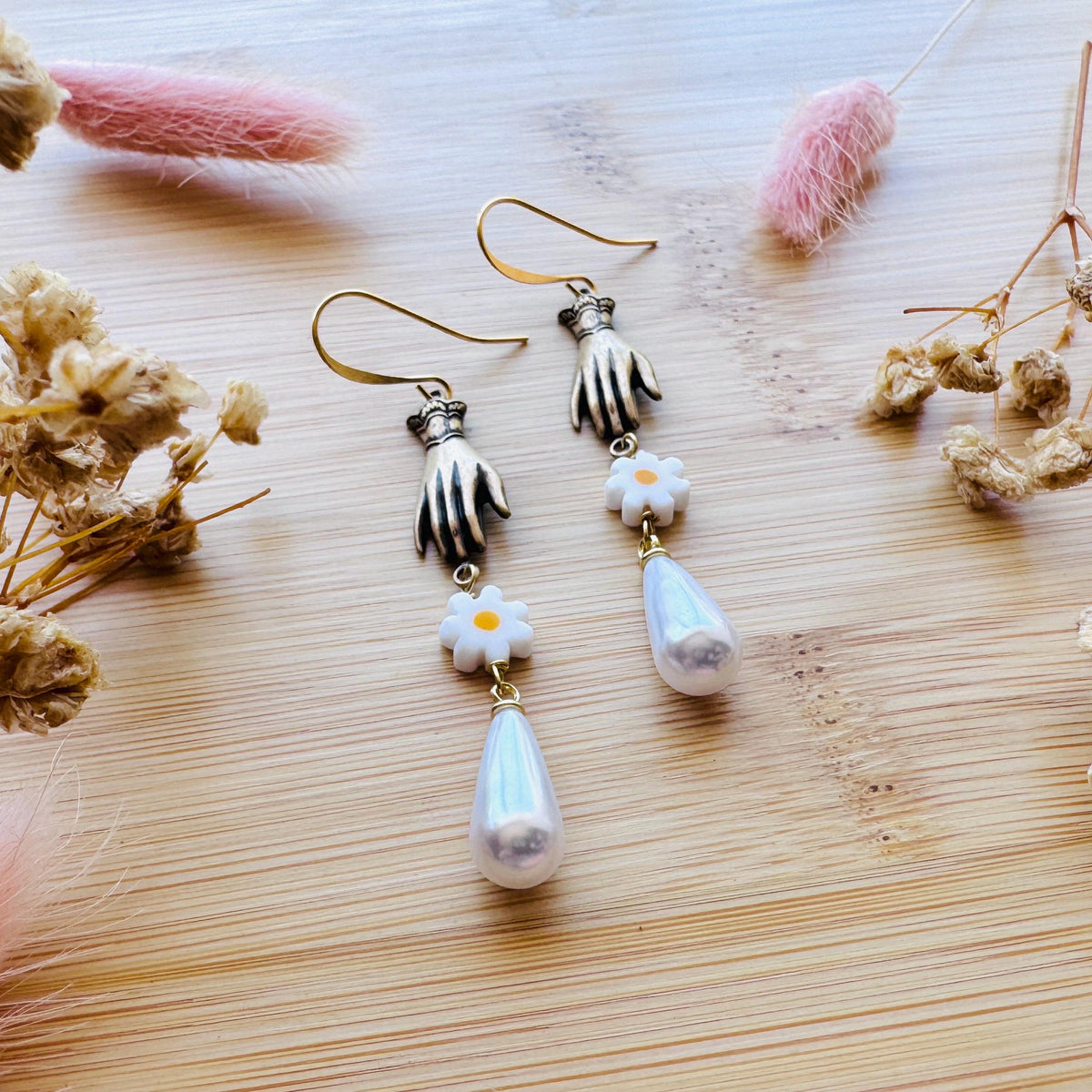 Hand Earrings, Flower Earrings For Women, Witchy Earrings Dangle, Wedding Jewelry for Brides, Teen Girl Jewelry, Unique Gifts for Daughter