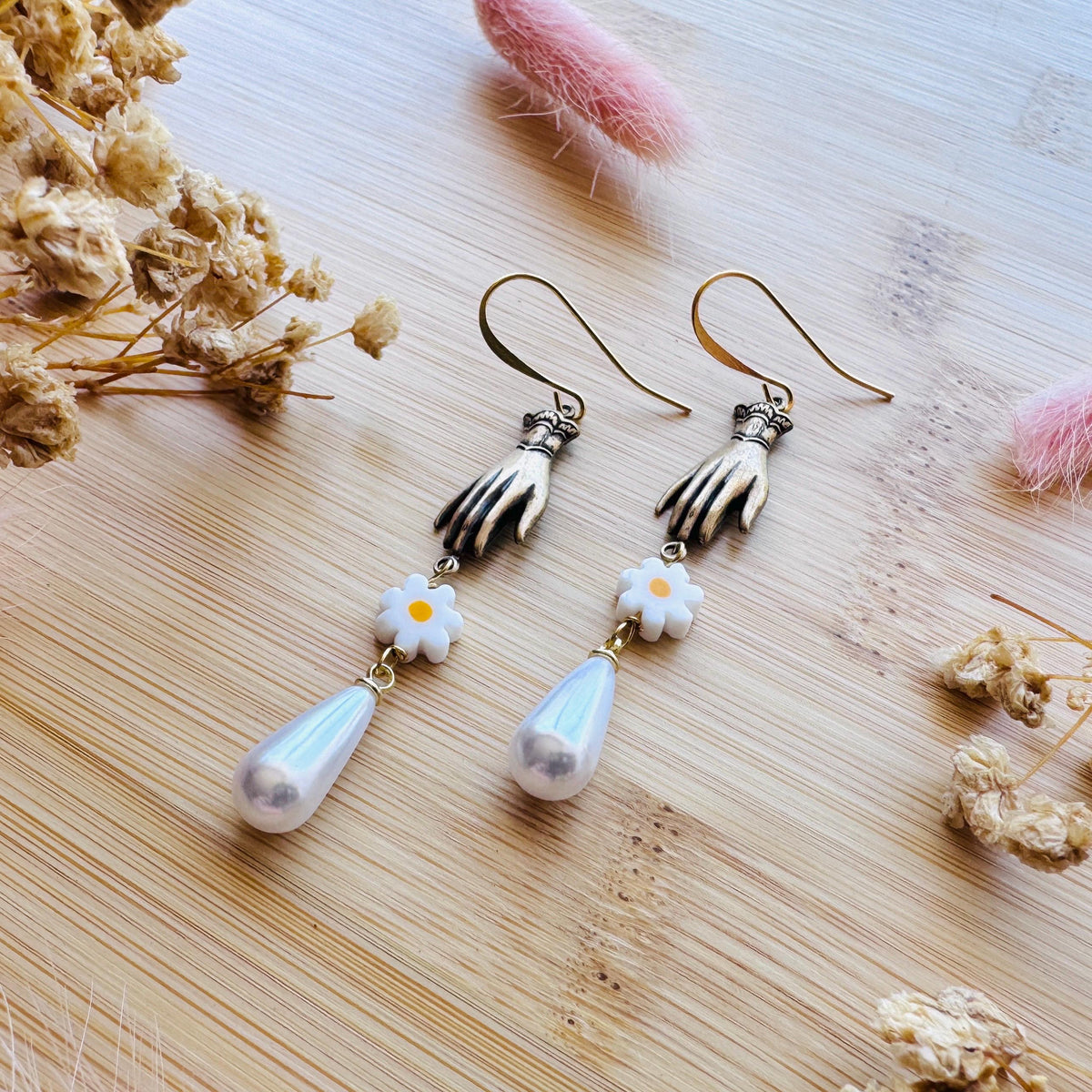 Hand Earrings, Flower Earrings For Women, Witchy Earrings Dangle, Wedding Jewelry for Brides, Teen Girl Jewelry, Unique Gifts for Daughter
