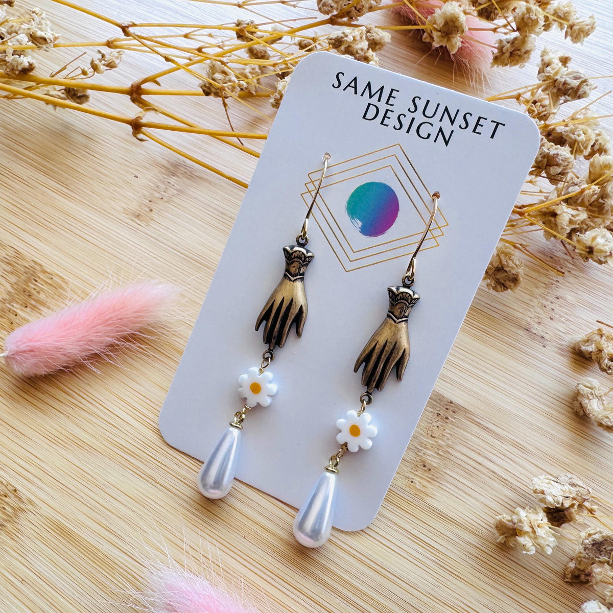 Hand Earrings, Flower Earrings For Women, Witchy Earrings Dangle, Wedding Jewelry for Brides, Teen Girl Jewelry, Unique Gifts for Daughter