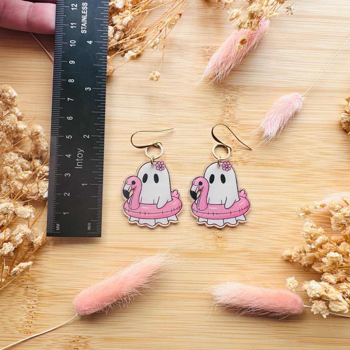 Ghost Earrings, Pastel Halloween, Flamingo Earrings, Coquette Earrings, Spooky Season Earrings, Witchy Gifts for Women Aesthetic