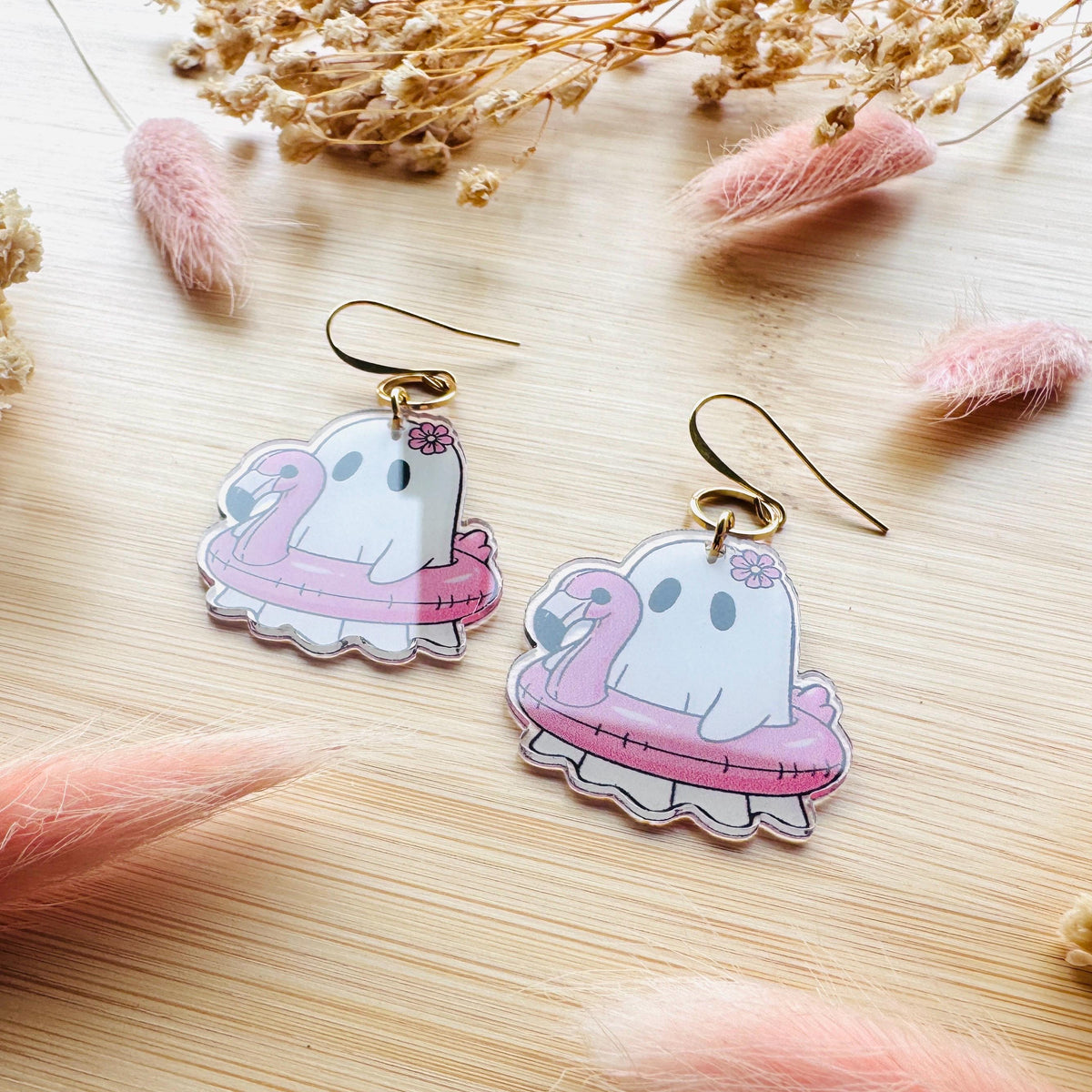 Ghost Earrings, Pastel Halloween, Flamingo Earrings, Coquette Earrings, Spooky Season Earrings, Witchy Gifts for Women Aesthetic