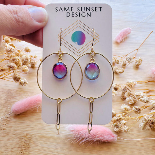 Quartz Earrings, Geometric Brass Earrings, Fairycore Jewelry Gold, Boho Earrings for Wedding, Unique Birthday Gift for Best Friend