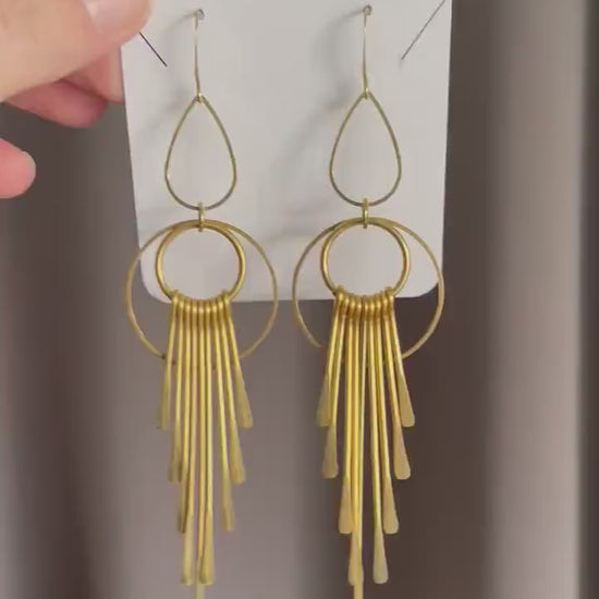 Geometric Brass Earrings, Fringe Earrings Dangle, Boho Earrings for Wedding, Western Earrings Dangle, Witchy Gifts for Women, Boho Chic