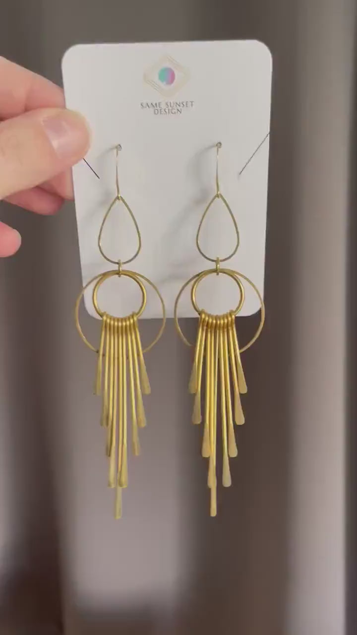 Geometric Brass Earrings, Fringe Earrings Dangle, Boho Earrings for Wedding, Western Earrings Dangle, Witchy Gifts for Women, Boho Chic