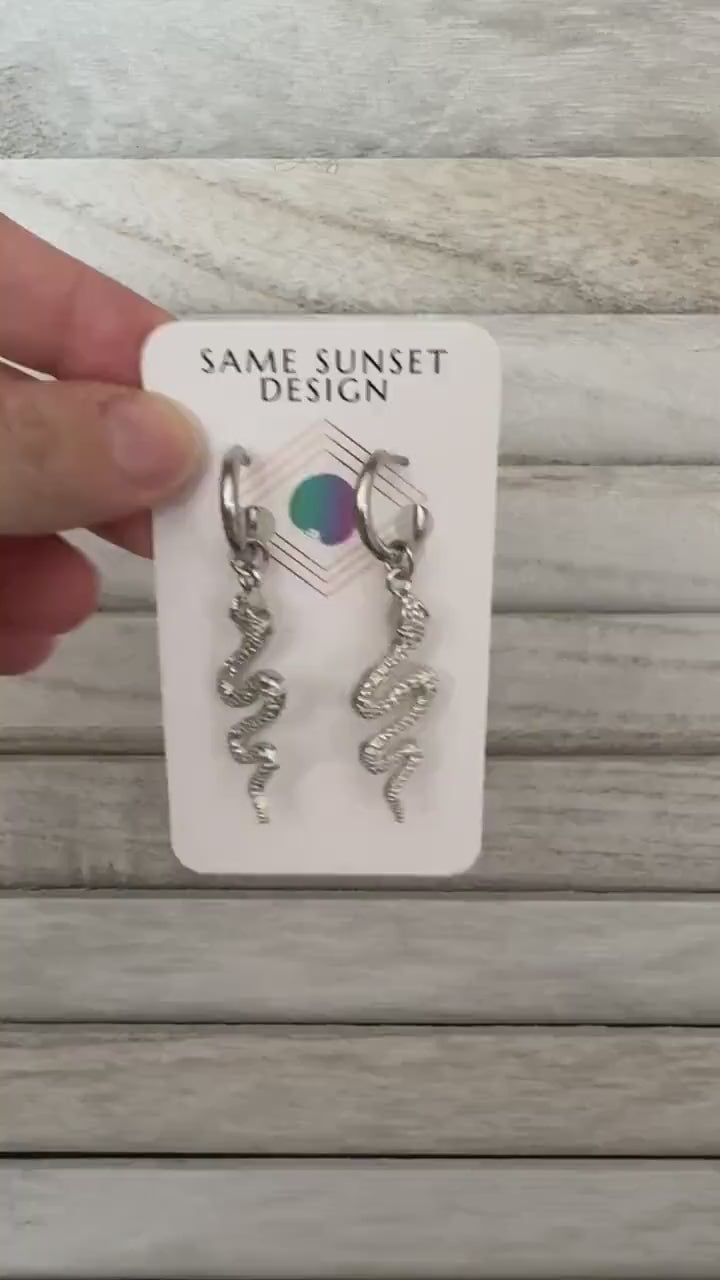 Snake Earrings, Huggie Hoop Earrings, Goth Earrings, Punk Earrings, Witchy Earrings, Best Friend Birthday Gift, Trendy Jewelry 2024