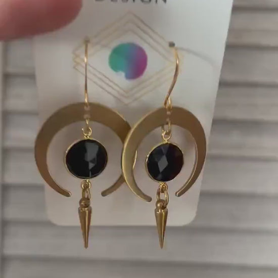 Moon Earrings Gold, Goth Earrings Dangle, Crescent Moon Jewelry,  Halloween Earrings Dangle, Witchy Gifts, Unique Gifts for Sisters, Punk