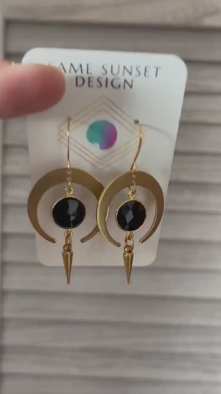 Moon Earrings Gold, Goth Earrings Dangle, Crescent Moon Jewelry,  Halloween Earrings Dangle, Witchy Gifts, Unique Gifts for Sisters, Punk