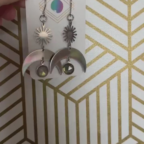 Crescent Moon Earrings Silver, Labradorite Earrings, Witchy Earrings, Trendy Jewelry 2024, Galentines Day Gifts, Goth Birthday Gift, Boho