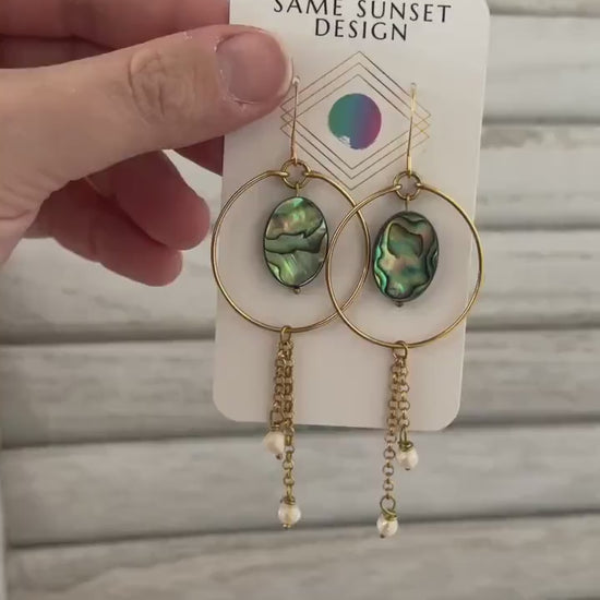 Abalone Earrings, Pearl Earrings, Boho Earrings, Witchy Earrings, Wanderlust Jewelry, Unique Gifts for Sister, Western Earrings Dangle