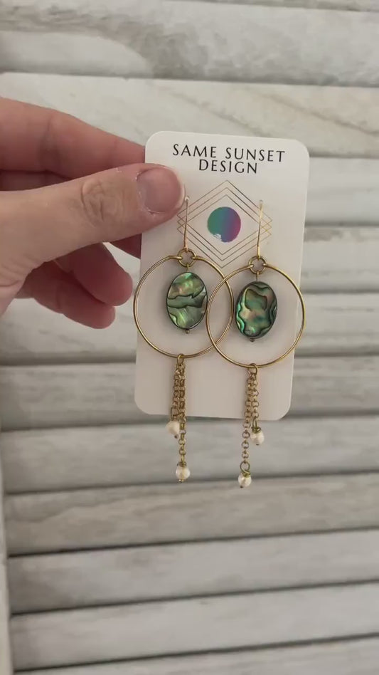 Abalone Earrings, Pearl Earrings, Boho Earrings, Witchy Earrings, Wanderlust Jewelry, Unique Gifts for Sister, Western Earrings Dangle