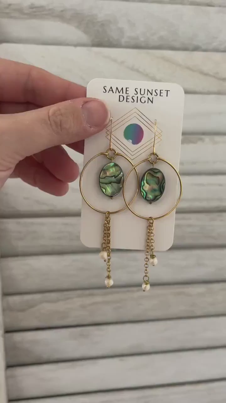 Abalone Earrings, Pearl Earrings, Boho Earrings, Witchy Earrings, Wanderlust Jewelry, Unique Gifts for Sister, Western Earrings Dangle