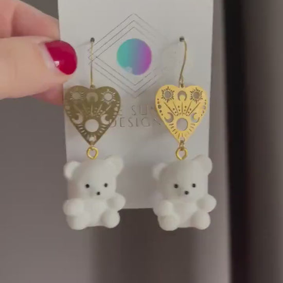 Teddy Bear Earrings, Kawaii Earrings, Easter Basket Stuffers for Tweens, Witchy Earrings, Planchette Earrings, Unique Gifts for Daughter