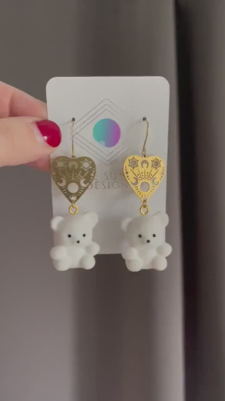 Teddy Bear Earrings, Kawaii Earrings, Easter Basket Stuffers for Tweens, Witchy Earrings, Planchette Earrings, Unique Gifts for Daughter