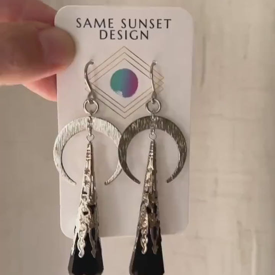 Crystal Earrings, Crescent Moon Earrings, Metaphysical Gifts, Witchy Earrings, Halloween Spooky Earrings, Friend Gifts for Woman Birthday