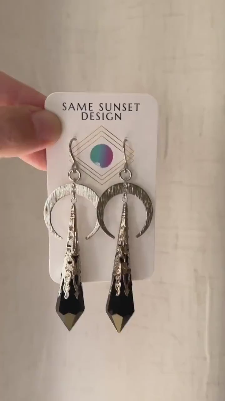 Crystal Earrings, Crescent Moon Earrings, Metaphysical Gifts, Witchy Earrings, Halloween Spooky Earrings, Friend Gifts for Woman Birthday
