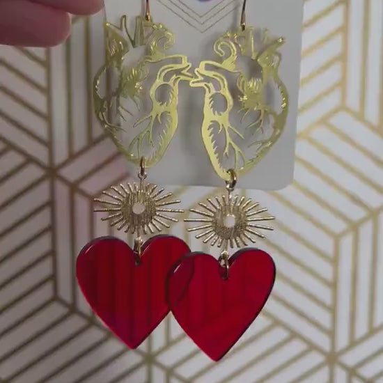 Anatomical Heart Earrings Gold, Goth Heart Earrings, Witchy Earrings, Punk Jewelry, Halloween Gift for Women, Stocking Stuffers for Mom