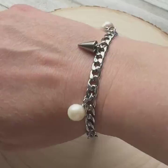 Chain Bracelet, Stainless Steel Bracelet, Punk Bracelet, Goth Bracelet Silver, Spike Bracelet, Best Gifts for Aunt, Corporate Goth